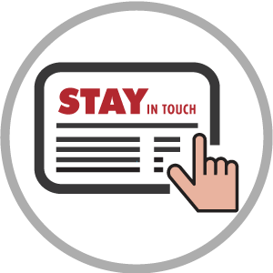 stay in touch newsletter on tablet device with touching hand