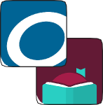 ICON: Overdrive App Logo that is Blue with white circle. second ICON: Libby app logo that is purple with girl and open book