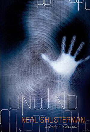 book cover features white blurry handprint on dark screen overexposed with fingerprint maze. 