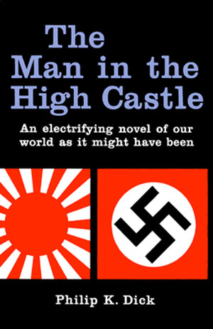 book cover features japanese red and white flag and black nazi symbol on white circle with red square. 