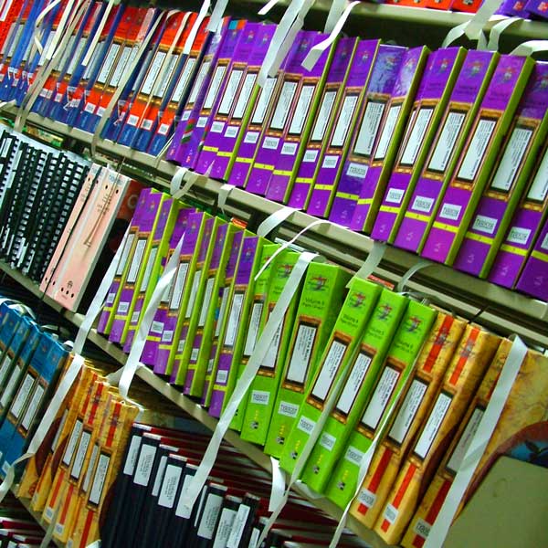 shelves of braille text books
