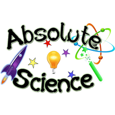 logo with rocket ship and science tools