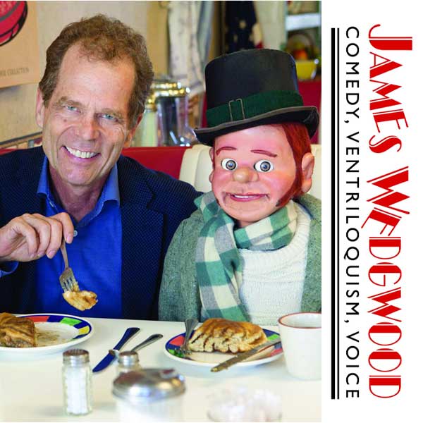 man and ventriloquist dummy with name james wedgwood