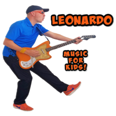 man in blue shirt with orange guitar - leonard