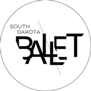 black and white logo with words south dakota ballet with slanted line