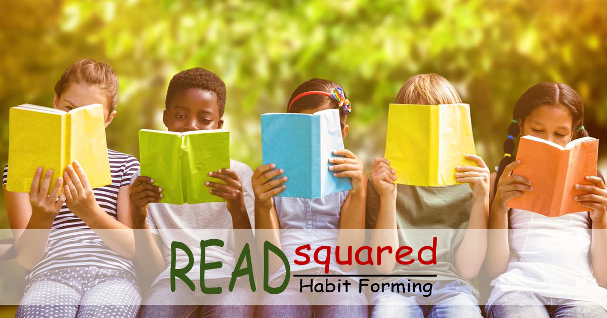 read squared habit forming - kids reading colorful books in sunlight
