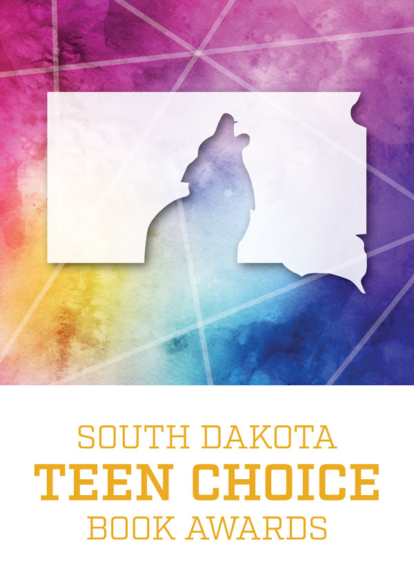 south dakota teen choice book awards logo with coyote in south dakota shape with colorful background