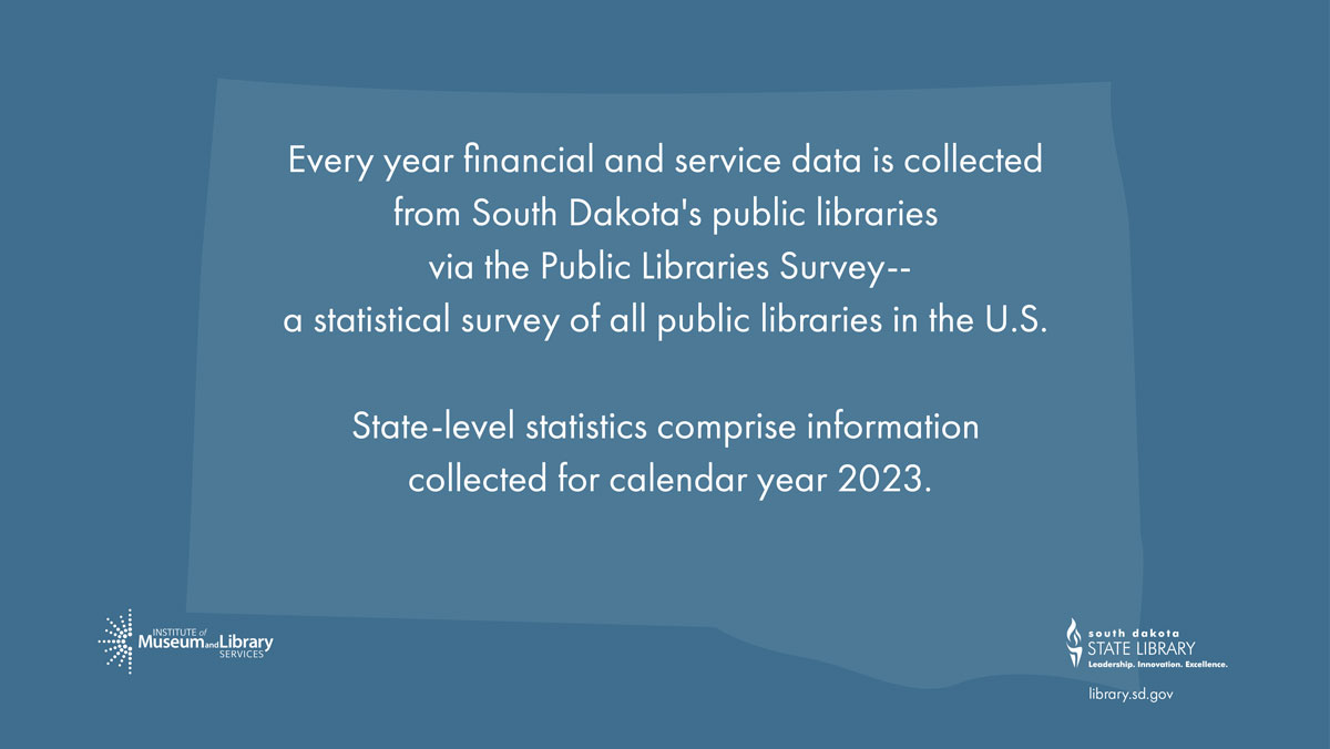 2024 Public Libraries Data Digest; blue shape of south dakota with south dakota state library logo