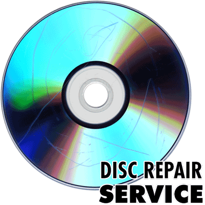 scratched cd or dvd with words disc repair service