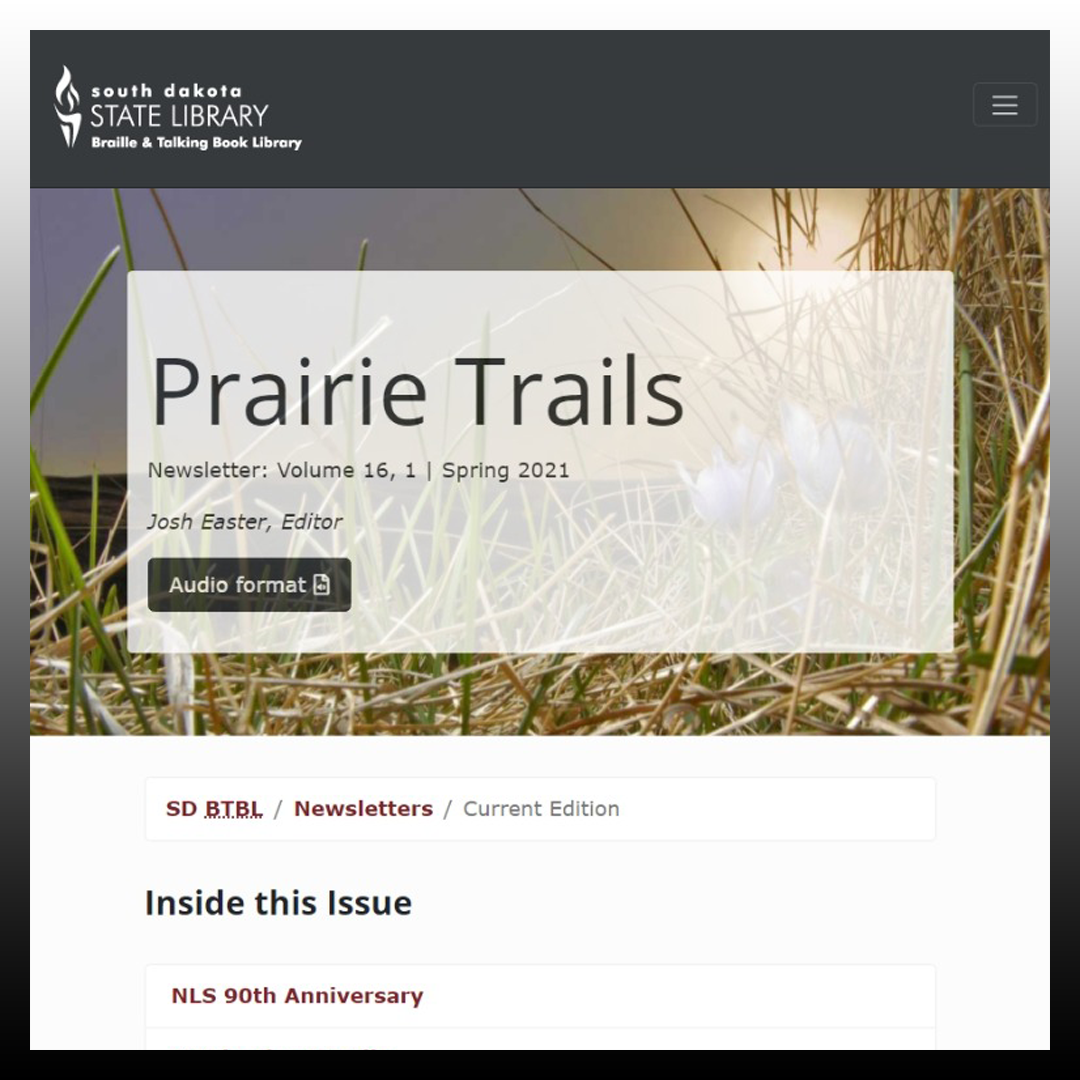 screenshot of prairie trails newsletter
